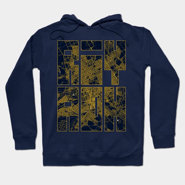 Riyadh, Saudi Arabia City Map Typography - Gold Art Deco Hoodie by deMAP Studio